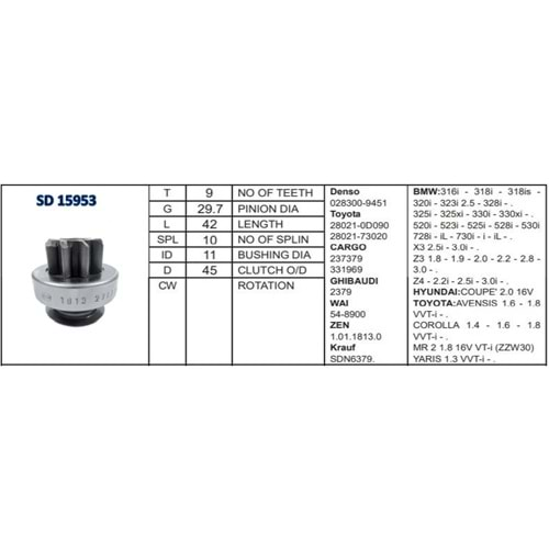 M.DİŞLİSİ BMW TOYOTA DIESEL 9 DİŞ