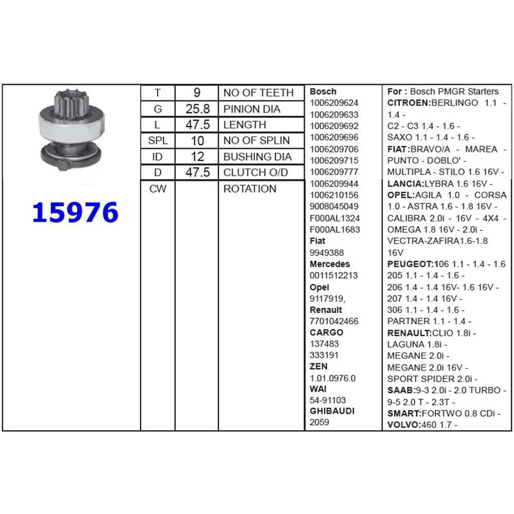 M.DİŞLİSİ 9 DİŞ PEUGEOT 102-206-306