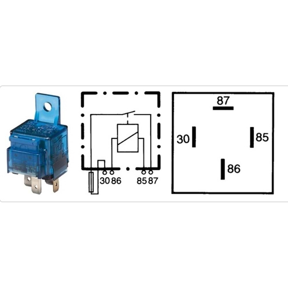 RÖLE, 4 UÇLU SAPLI SİGORTALI 12 V 15A