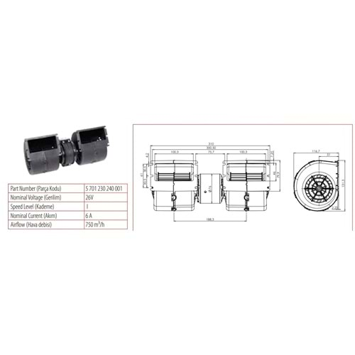 24V Y.M.KÜÇ. ÇİFT BLW.ÜNITE 750 M3/H TEK 71230002