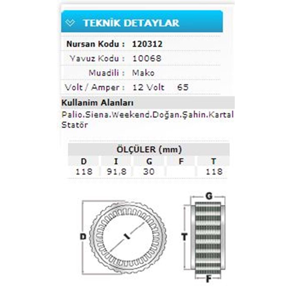 12V 65A PALİO.SİENA.WEK.DĞN.ŞAHİN.KART.FIAT 10068