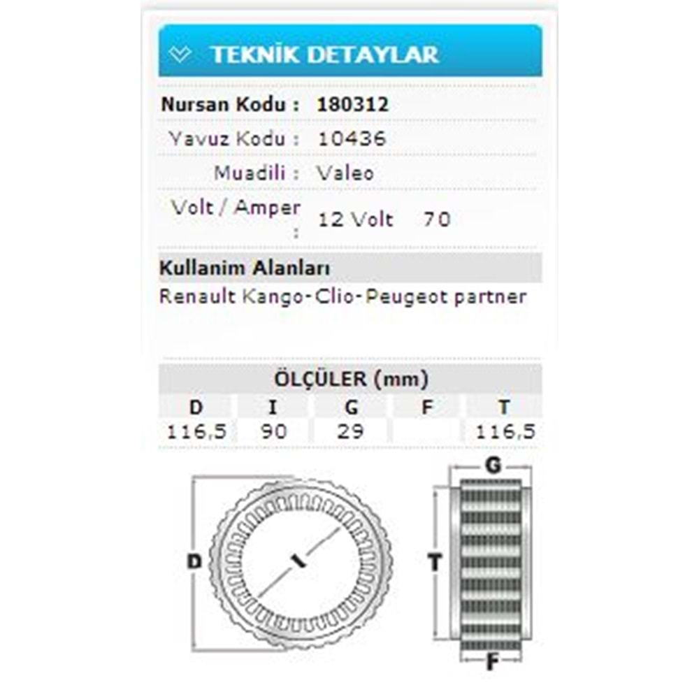 12V 70A RENAULT KANGO-CLİO-PEUG.PARTNER 10436