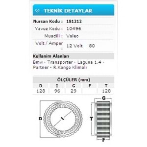 12V 80A BMW-VW PORTER-PART-RENAULT KANG KLİ 10496