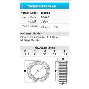 12V 70A OPEL CORSA-COMBO-1.3 DİZEL.MULTİJET 10469