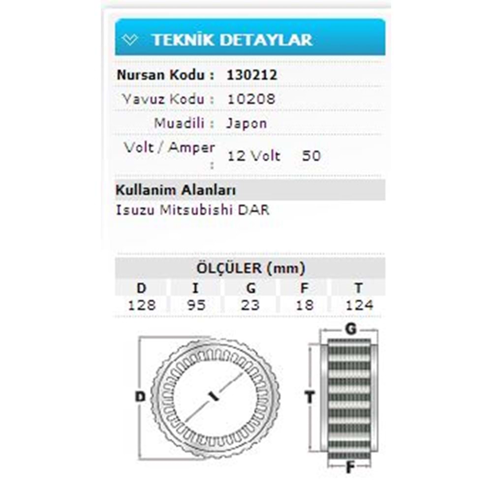 12V 50A ISUZU MITSUBISHI DAR 10208