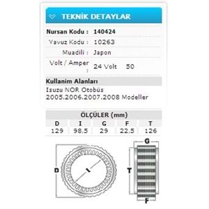 24V 50A ISUZU NOR OTOB 2005.2006.2007.2008 10263