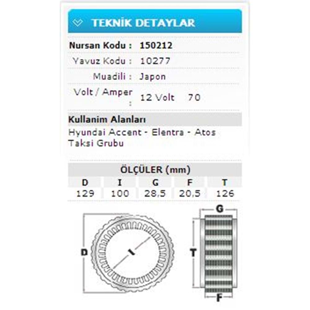 12V 70A HYU ACCENT-ELENTRA-ATOS TAKSİ GR 10277