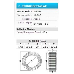 24V 50A ISUZU SHAMPİON OTOBÜS E.M 10267