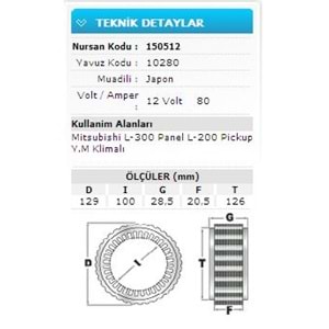 12V 80A MITS L-300 PANEL L-200 PİCKUP YM KLİ 10280