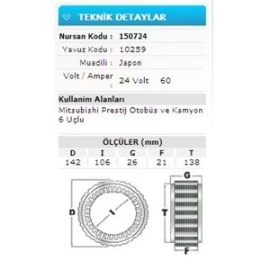 24V 60A MITS PRESTİJ OTOB VE KAMYON 6 UÇLU 10259