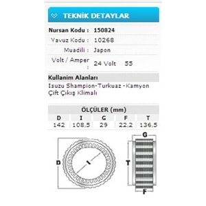 24V 55A ISUZU SHAM.TURKUAZ-KAMYON ÇİFT Ç KLİM10268
