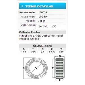24V 150A MITS SAFİR OTBÜS 98 MOD.PRENSE OTB 10299