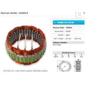 STATÖR 24V 130A FORD CARGO YM.MITSUBISHI