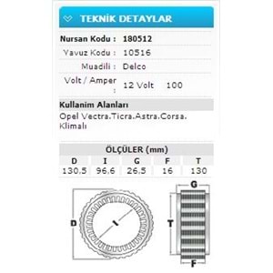 12V 100A OPEL VECTRA.TİCRA.ASTRA.CORSA.KLİM 10516