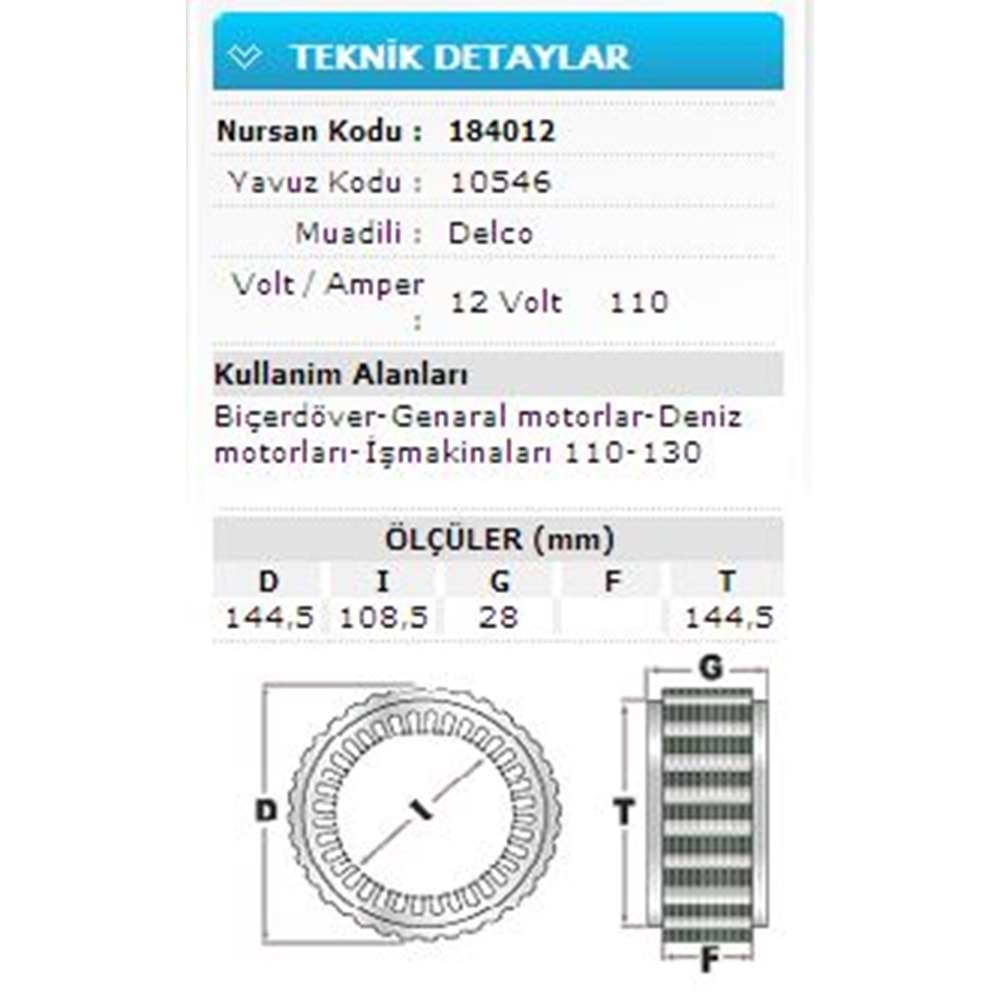 12V 110-150A BİÇERDÖVER-GEN.MOT-DENİZ MOT İŞM10456