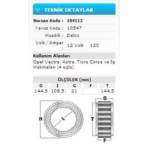 12V 120A OPEL VECTRA ASTRA CORSA 4UÇLU 10547