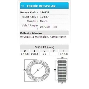 24V 80A HYUNDAI İŞMAKİNALARI KAMİŞ MOTOR 10557