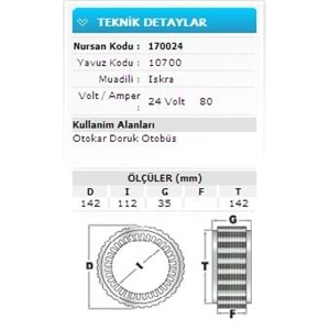 24V 80-100A OTOKAR DORUK OTOBÜS Y.M SULTAN 10700
