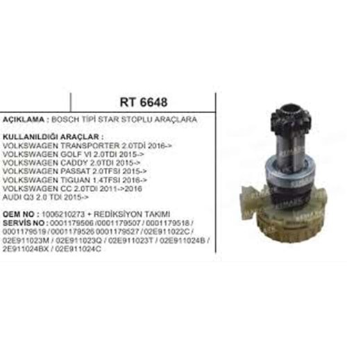 REDÜKSİYON TK BOSCH VW SEAT AUDI SKODA