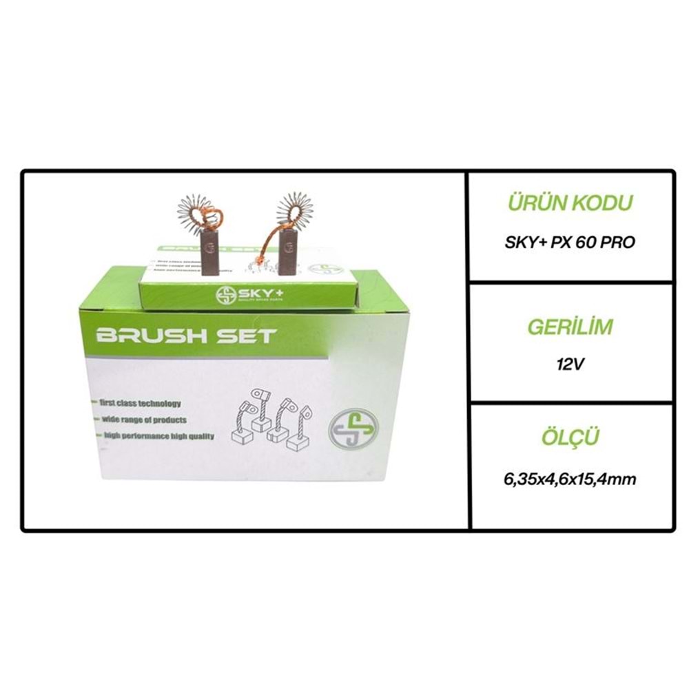 ALTERNATOR KÖMÜRÜ PX60 MEGA 12V RENAULT 9 - BROADWAY - MEGANE - CLIO (6.35 X 4.6 X 15.4)